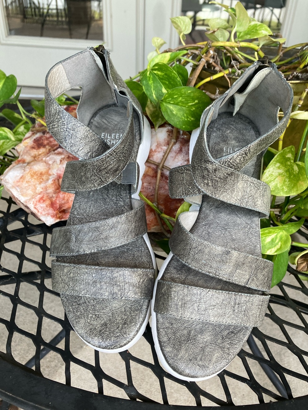 Eileen Fisher Metallic Gray Strappy Sandals